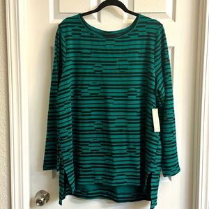 Chicos Zenergy Bubble Stripe Tunic - Size 4 - Dark Kelly Green/Black
